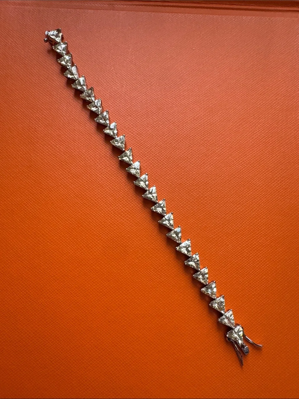 Champagne Crystal Triangle Link Bracelet in Silver Tone Setting
